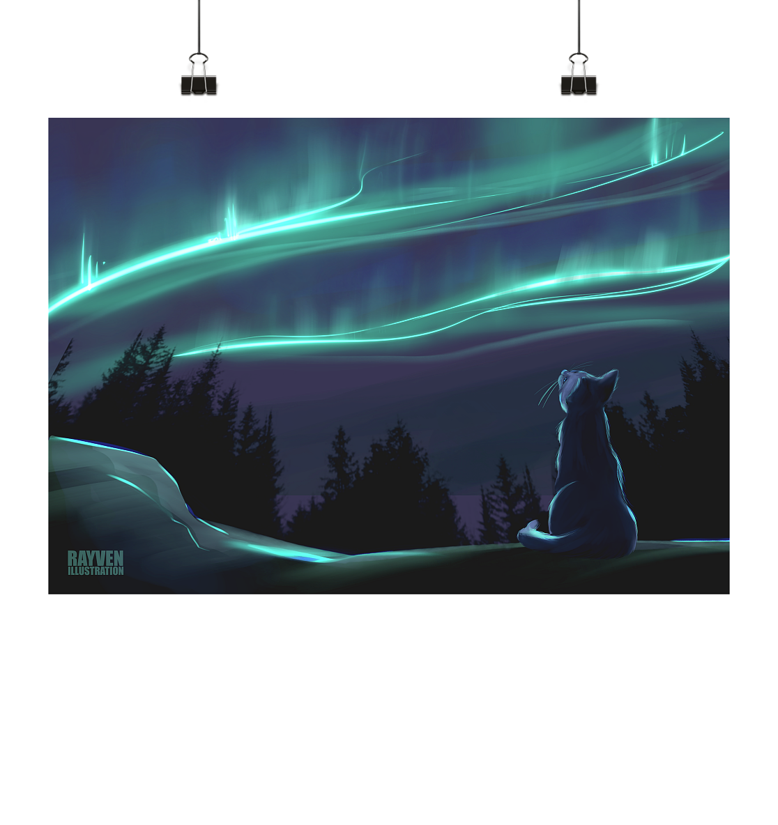 Rayven Illustration | Polarlichter Katze - Poster